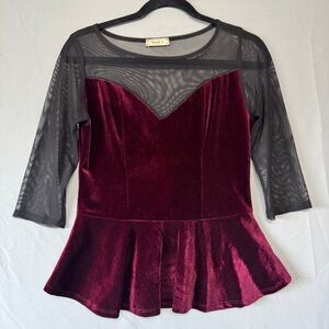 Route 3 Womens Velvet Sweetheart Mesh Top Burgundy Whimsigoth Fairy Grunge READ